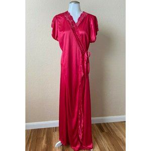 Sweet Heart Red Long Full Length Satin Robe Lace Sz: Free (New) Valentine's Day